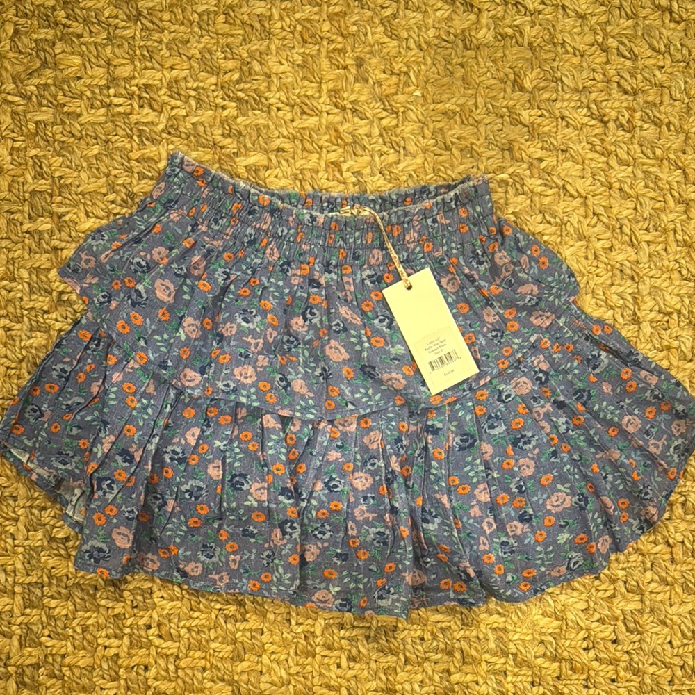 LoveShackFancy Blue Floral Mini Skirt